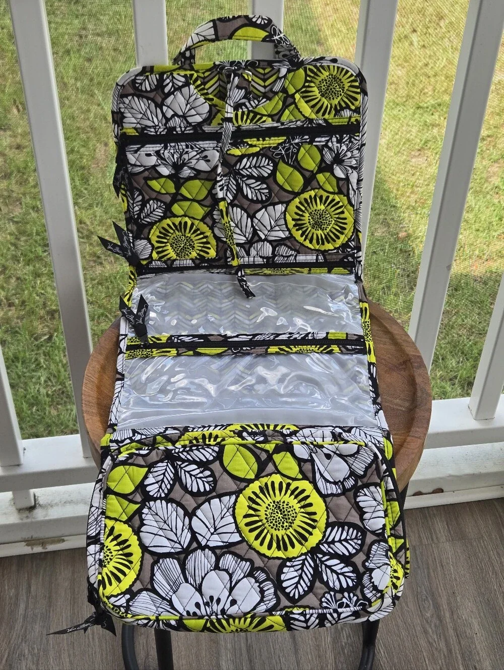 Vera Bradley Yellow White and Black Floral Quilted Cosmetic Case